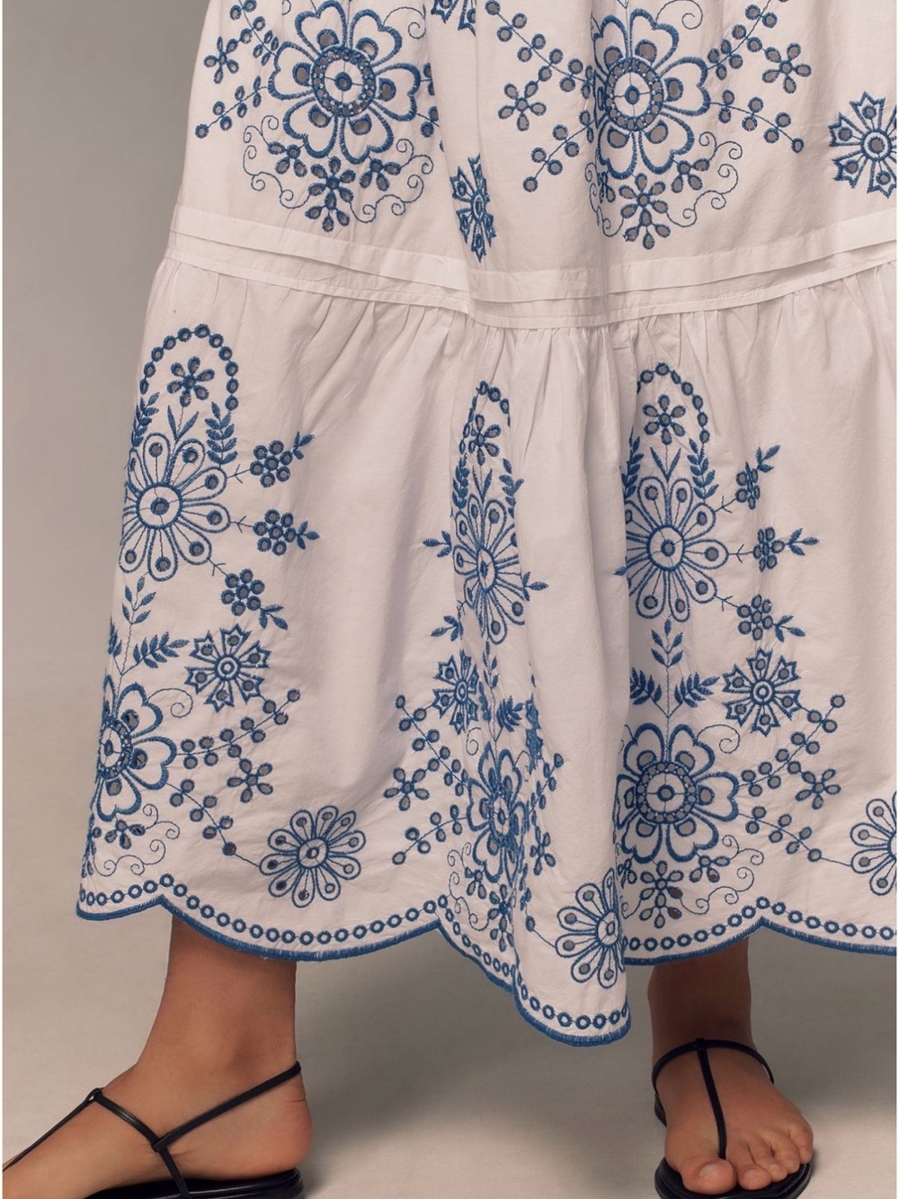Anthropologie The Somerset by Maeve White Maxi Dress with Blue Embroidery - Picture 4 of 10